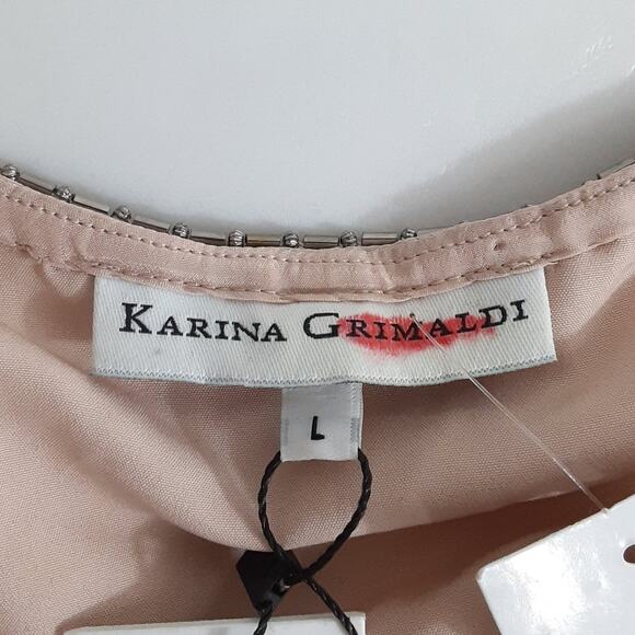 Karina Grimaldi Pink Beaded Mini Slip Dress Silk Cocktail Dress Womens L NWT - Picture 9 of 15